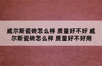 威尔斯瓷砖怎么样 质量好不好 威尔斯瓷砖怎么样 质量好不好用